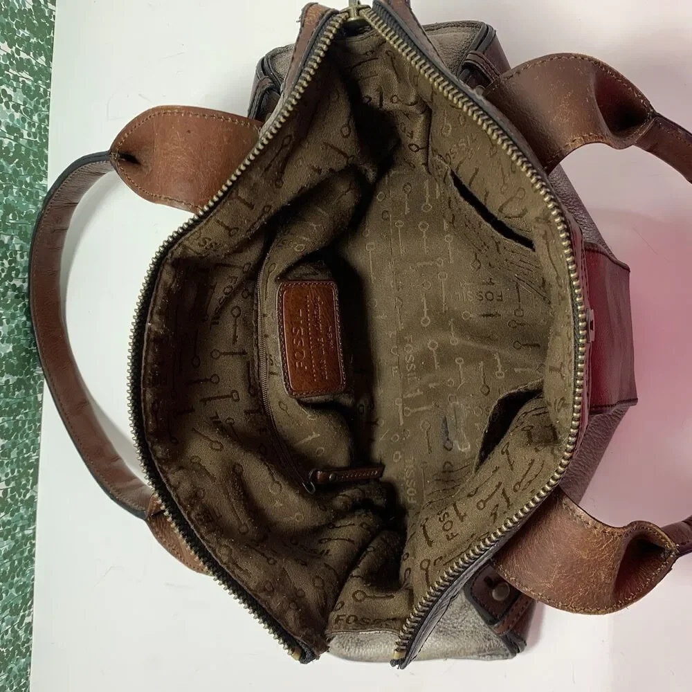 Fossil Reissue Weekender Distressed Leather Pebble Satchel Purse Womens